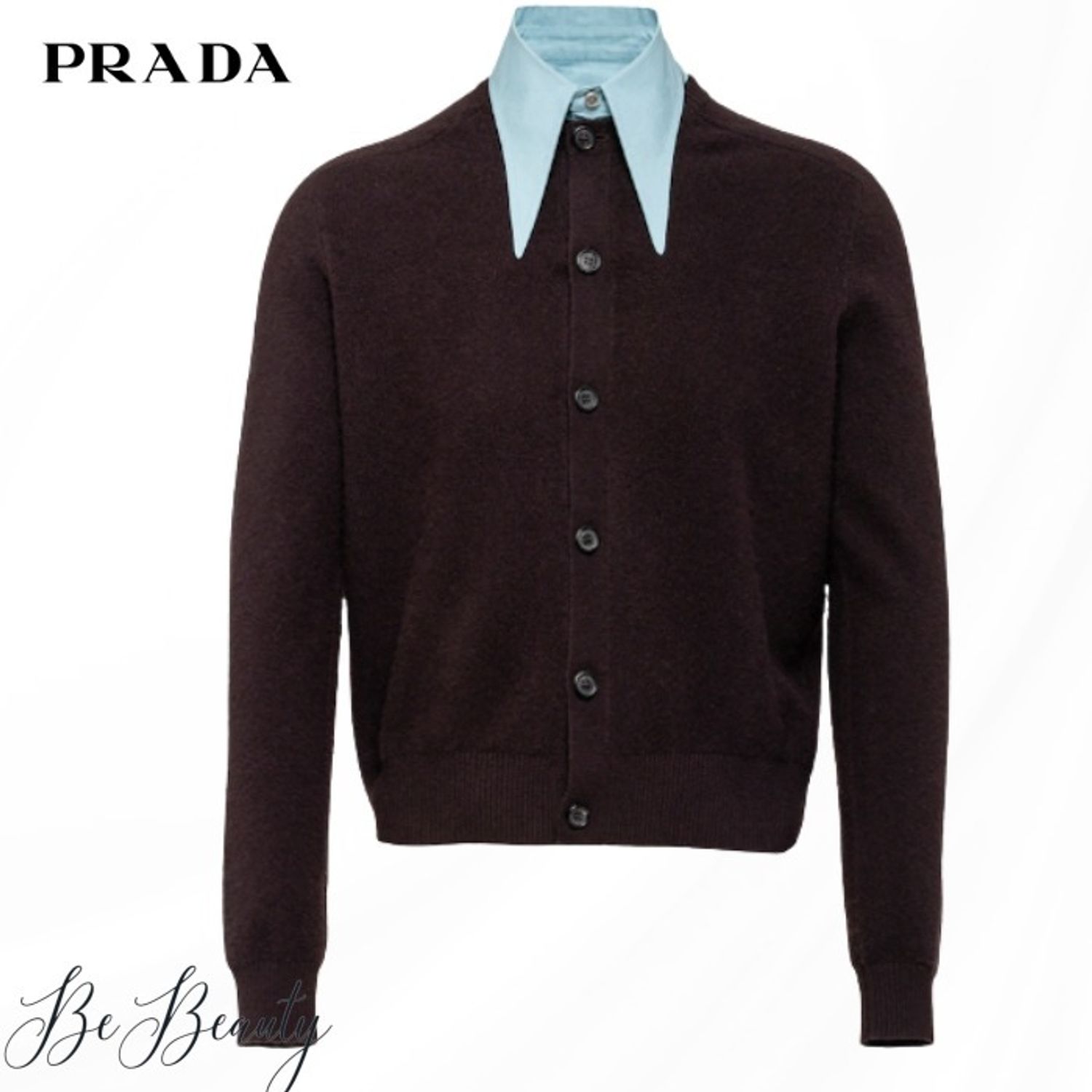PRADA カーディガン ロゴ リブ クルーネック 長袖 カシミヤ M (PRADA 