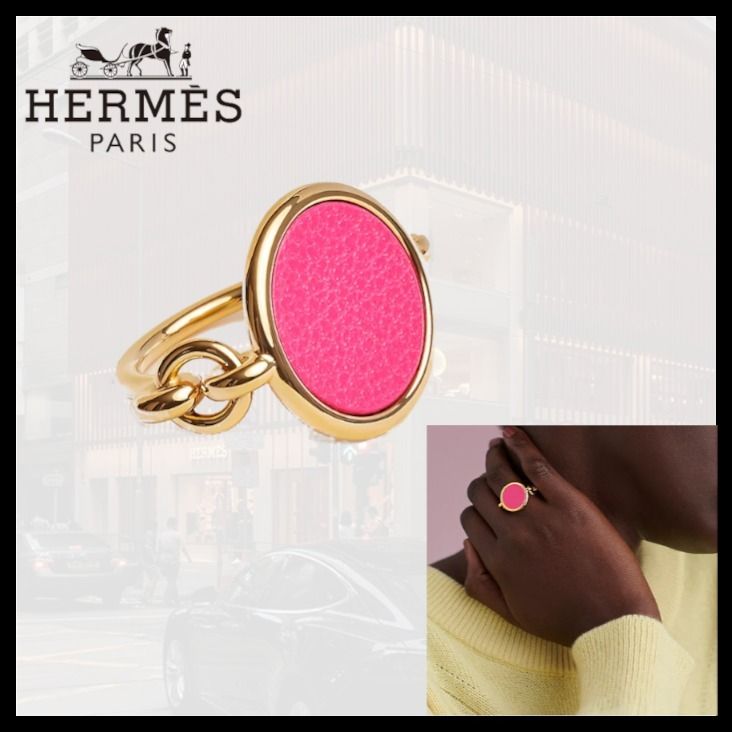 HERMES エルメス Hロゴ ピンク リング
