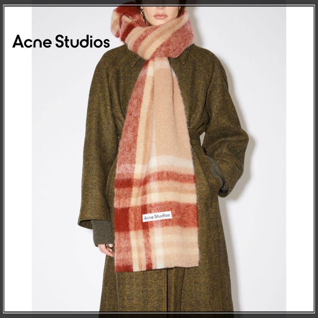 Acne Studios フリンジマフラー モヘアチェックスカーフ-