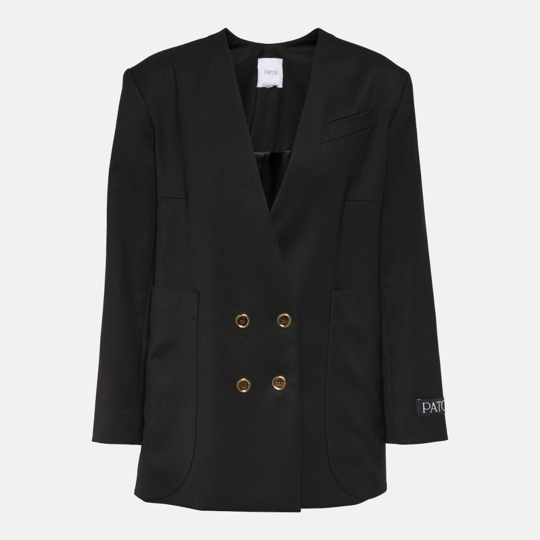 PATOU ノーカラーダブルブレストジャケット 金ボタン テック