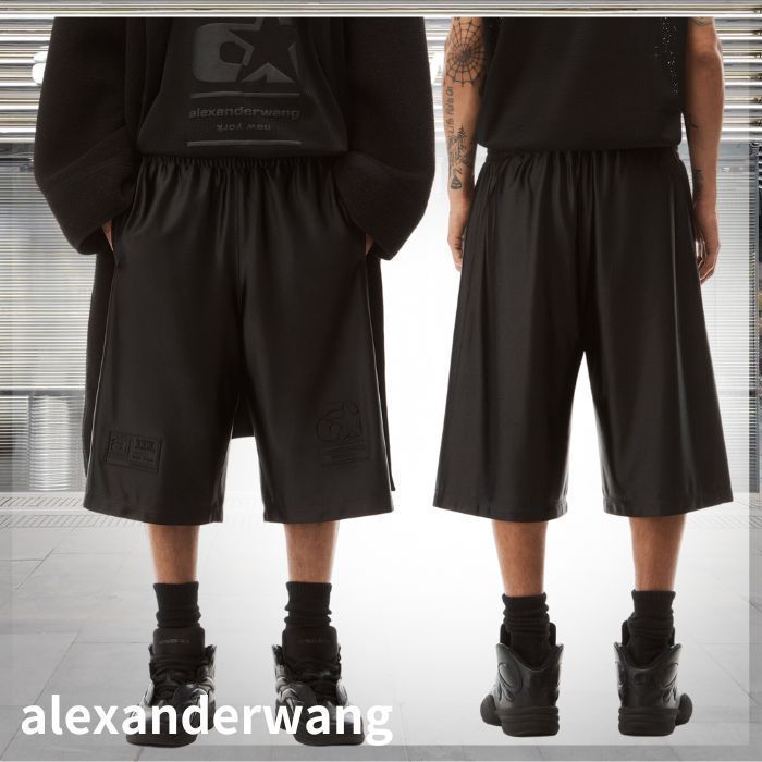 alexander wang サテンファイユジャージー ショートパンツ ロゴ