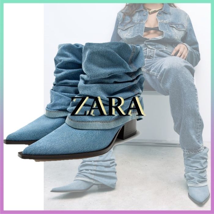 すぐ届く】ZARA ハイヒールデニムショートブーツ (ZARA/ショートブーツ