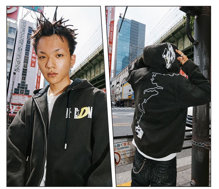 日本未入荷/88rising愛用☆MEDM☆ロゴ ルーズ ジップ パーカー