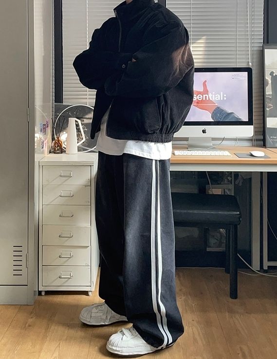 デニム・ジーパン HUECLOSET Track Black Wide Denim Pants BNE50 HUECLOSET Track Black Wide Denim Pants BNE50 (HUE/デニム