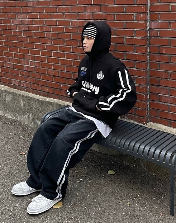デニム・ジーパン HUECLOSET Track Black Wide Denim Pants HUECLOSET Track Black Wide Denim Pants BNE50 (HUE/デニム