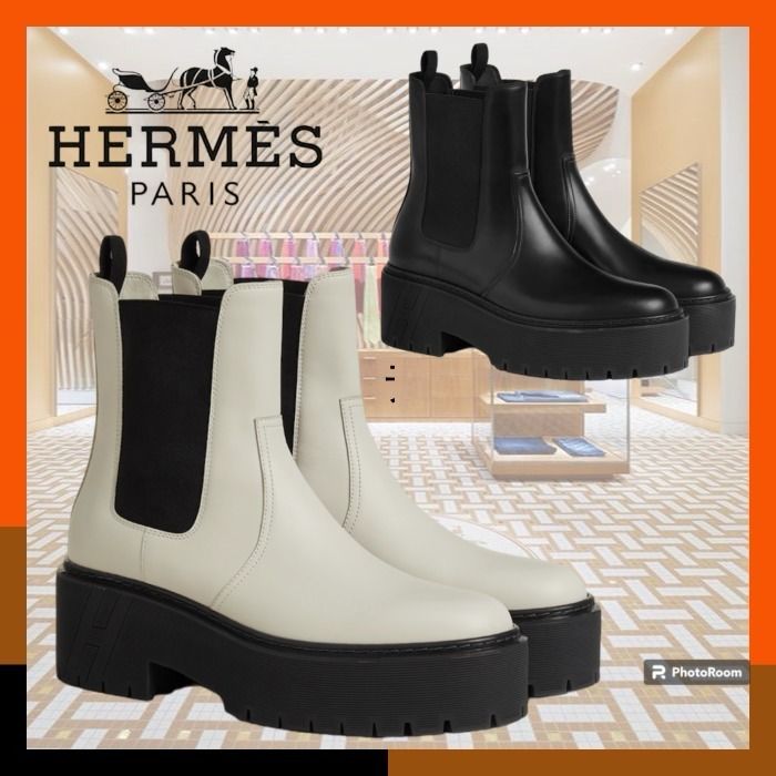 HERMES 最新作 秋冬ショートブーツ サイドゴア本革レザー Harrow