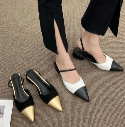 お上品 ストラップ パンプス ヒール低め ミュール (フラット