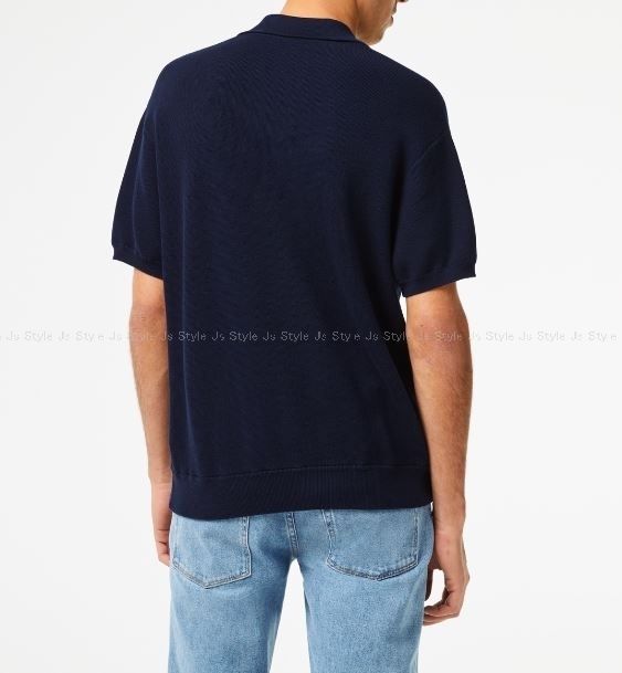LACOSTE】ミックスストライプニットポロシャツ 半袖 ロゴ (LACOSTE
