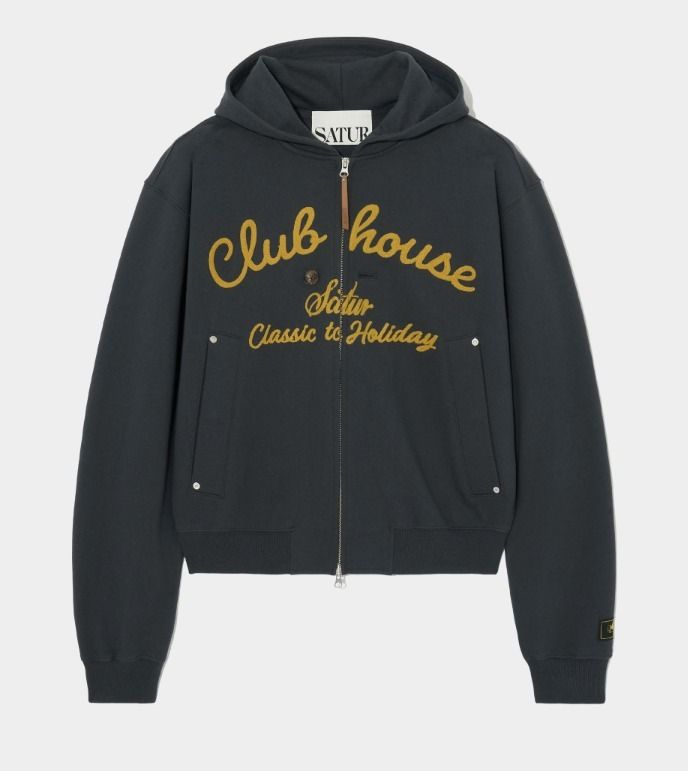 ★人気★【SATUR】★Club House Lettering Hoodie ZIp-U.p★ ☆人気☆【SATUR】☆Club House Lettering Hoodie ZIp-U.p
