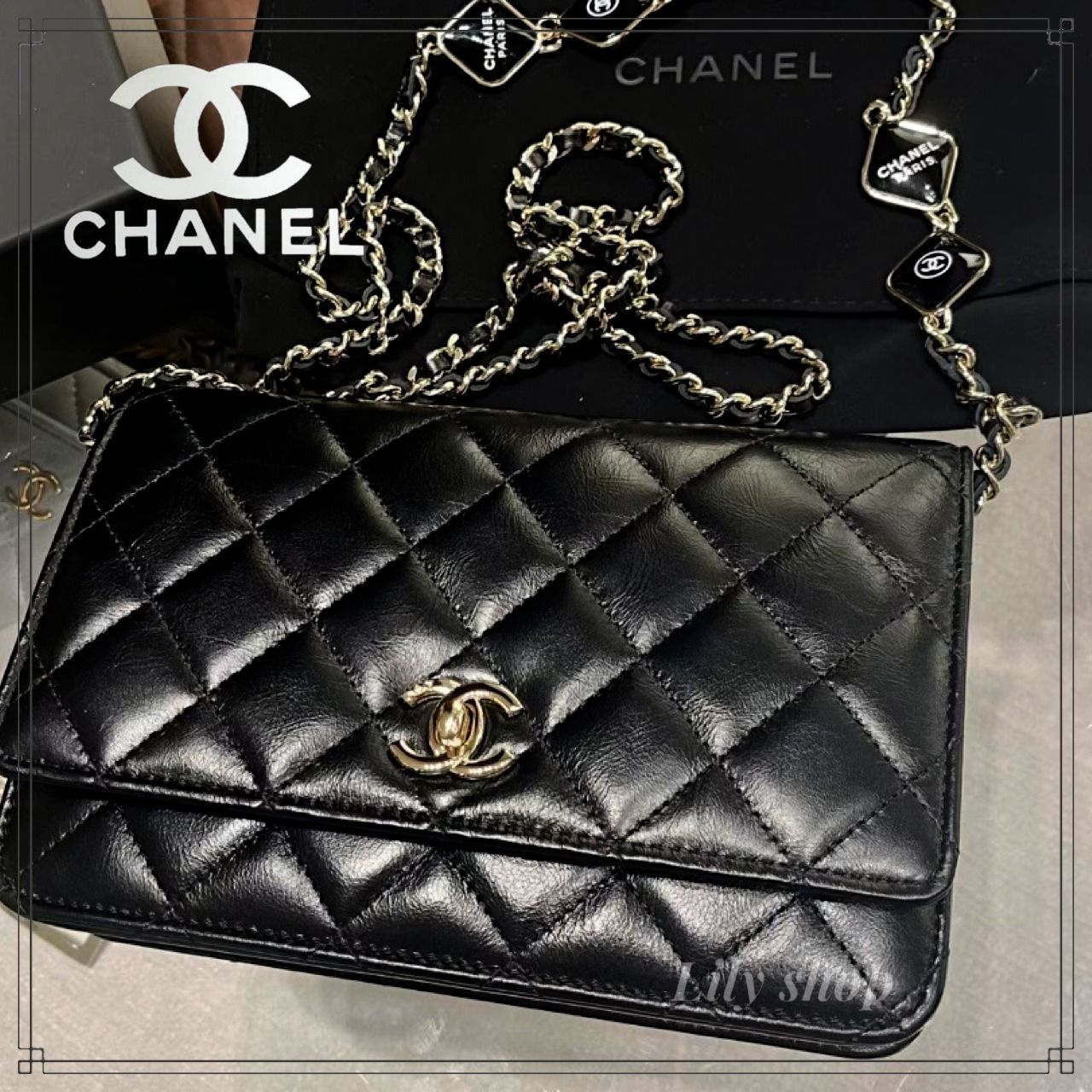 【CHANEL】ショルダーバッグ ポシェット ウォレットオンチェーン 新作CHNAEL】チェーンウォレット キャビアスキンカーフスキン