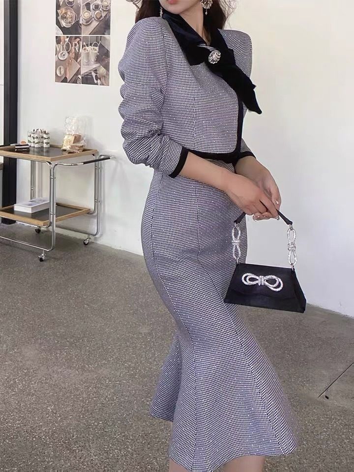 ★DABUWAWA 千鳥格子 マーメイドスカート セットアップ/送料込 ☆DABUWAWA 千鳥格子 マーメイドスカート セットアップ/送料込