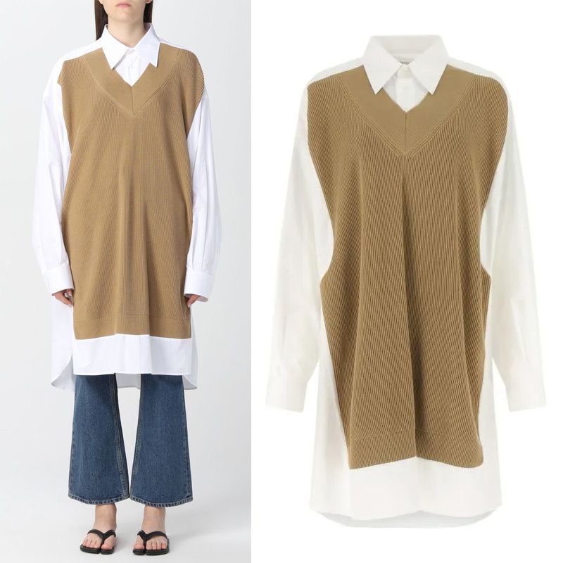 関送込*MAISON MARGIELA*Spliced ニットパネル シャツ ドレス (Maison