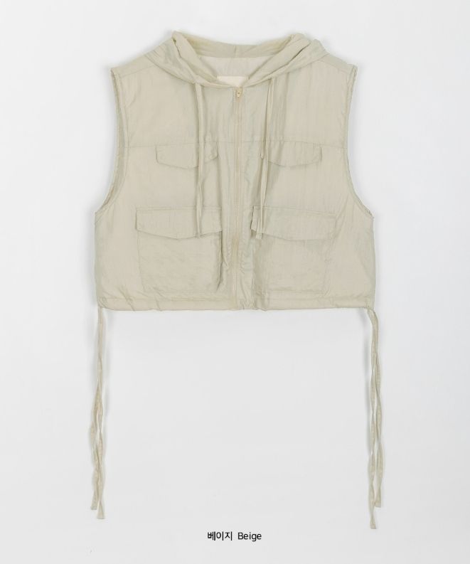 BAON】23FW☆ [BAONHAUS] strap pocket nylon hood vest (BAON