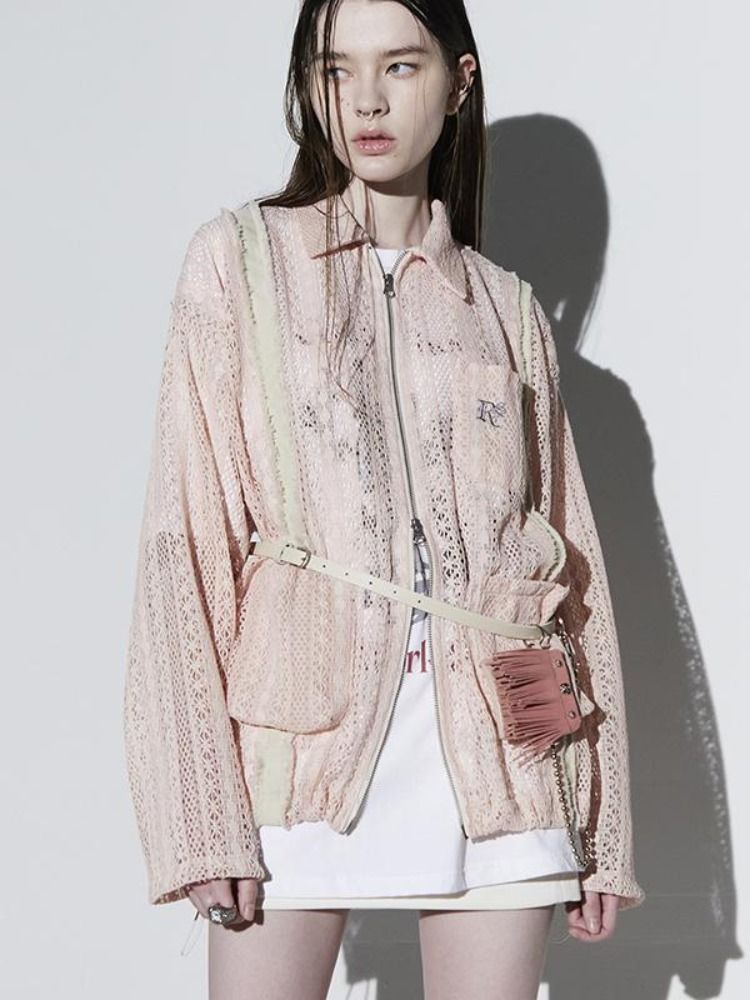 ☆韓国の人気☆【R.SHEMISTE】☆DENIM PATCHED KNIT ZIP U.P