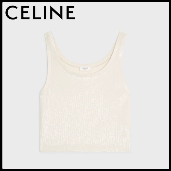 CELINE セリーヌ レディース タンクトップ スパンコール シルク