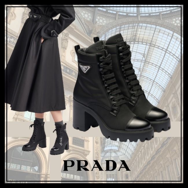 PRADAプラダショートブーツ☆レザー革.黒ブラック35.5表記22.5cm