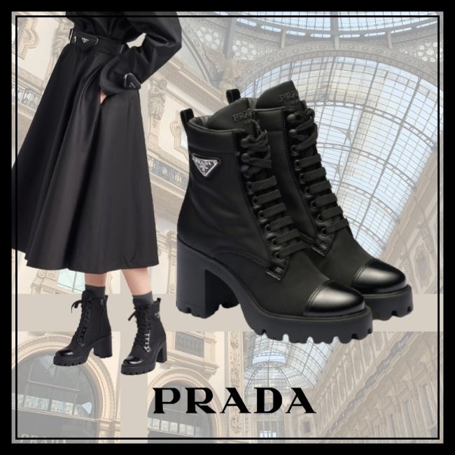 PRADA】Re-Nylonとレザーのアンクルブーツ (PRADA/ショートブーツ