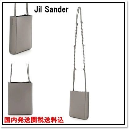 国内発 Jil Sander タングル ロゴグレーレザーショルダーバッグ (Jil