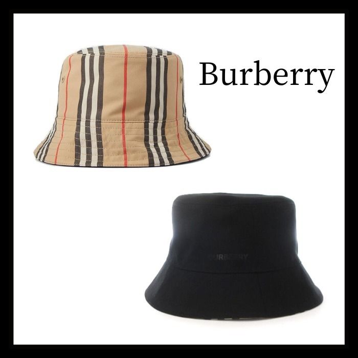 Burberry】リバーシブル アイコンストライプ バケット ハット