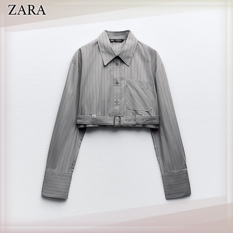 ベルト　ストライプ　クロップドシャツ　ZARA