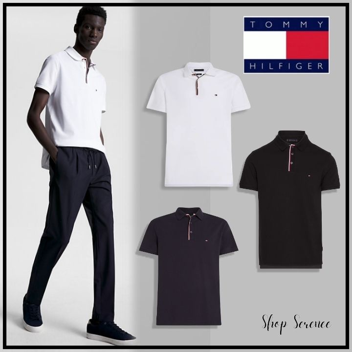 素敵でユニークな 国内発☆関税込【TOMMY ジップアップ ポロシャツ HILFIGER】半袖 メンズウェア