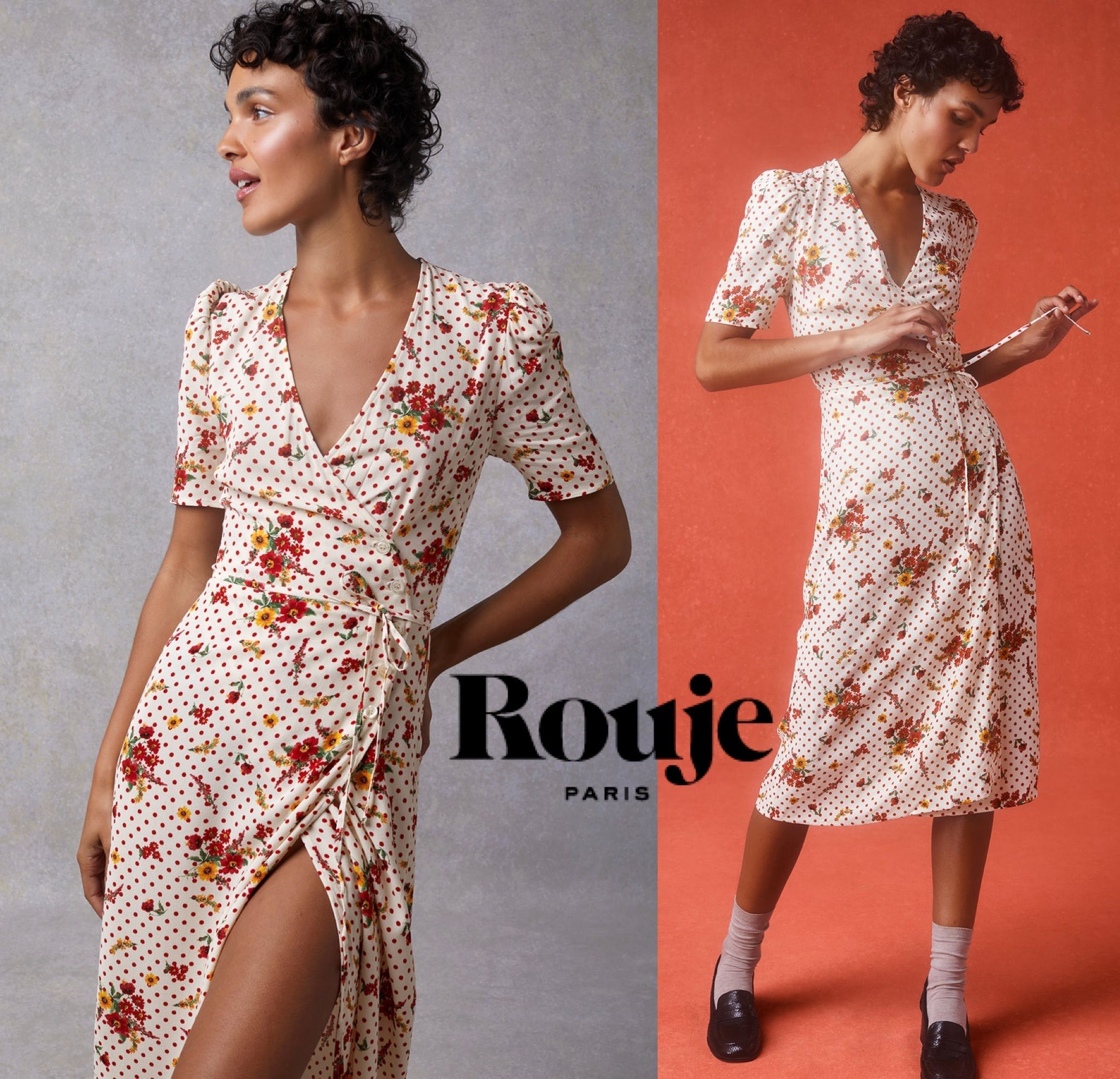 楽天 Rouje フラワープリントラップドレス 34（FILLOU スタンドカラー ワンピース