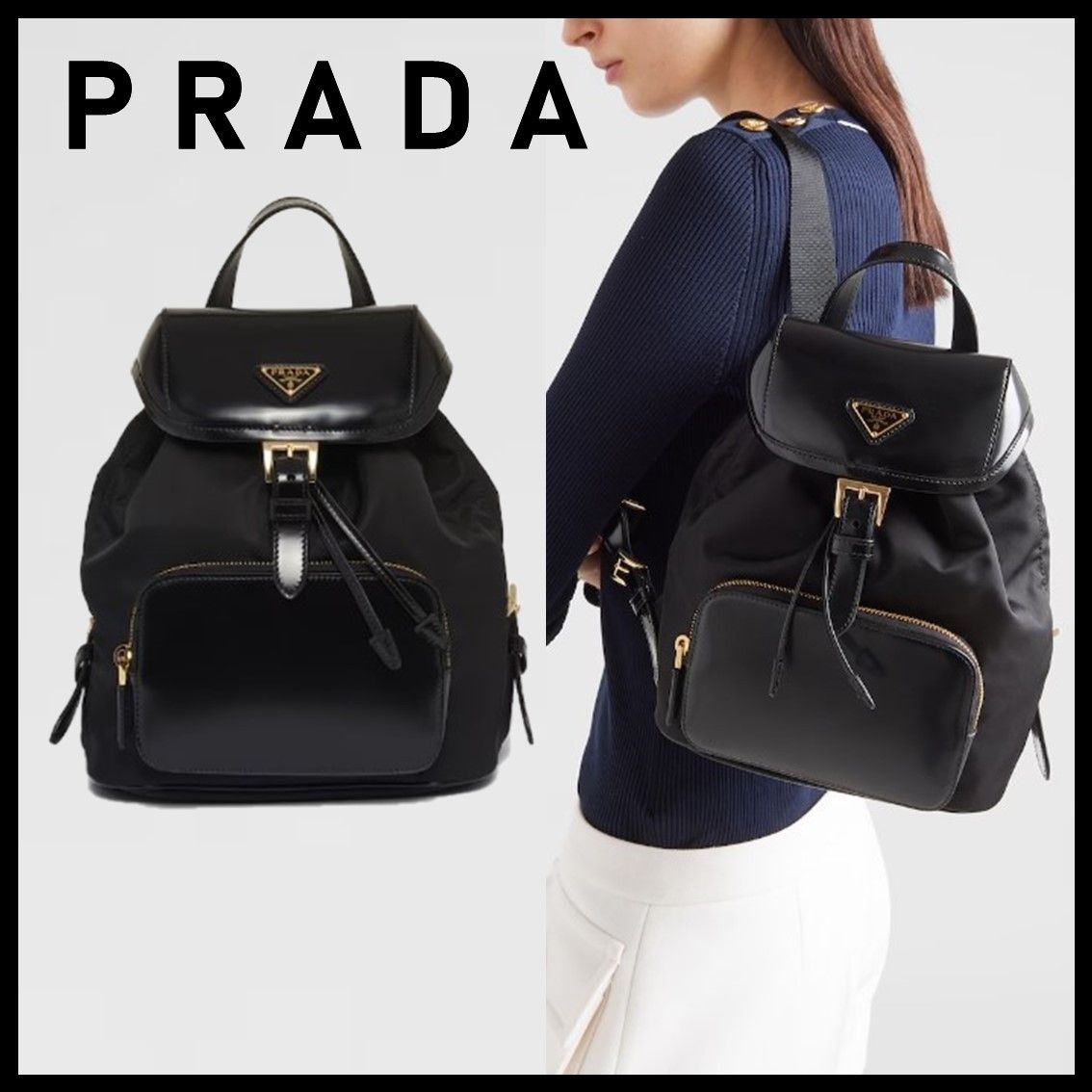 直営店☆PRADA Re-Nylon xブラッシュドレザー バックパック