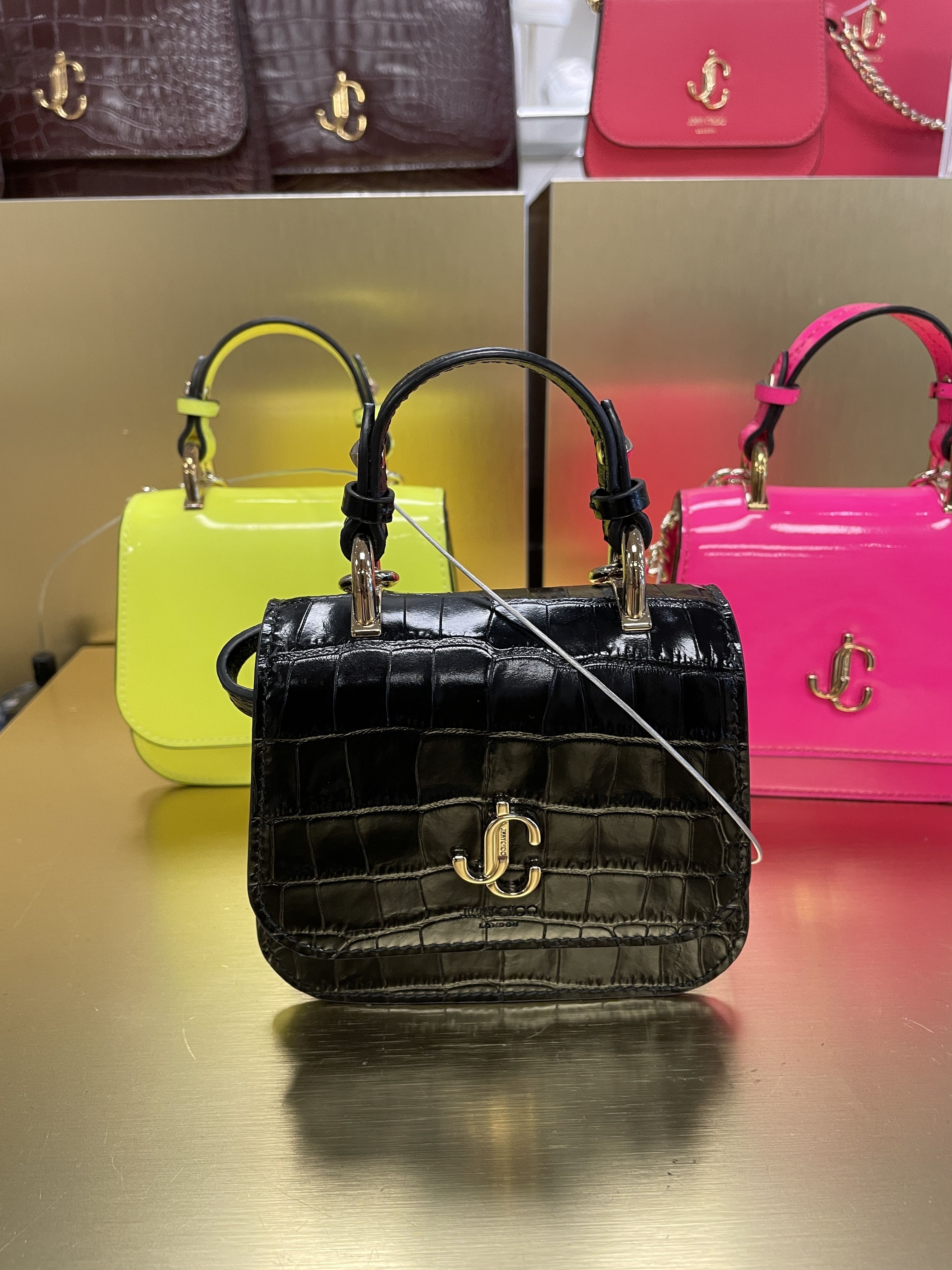 【Jimmy Choo】JC TOP チェーンストラップ ショルダーバッグ JIMMY CHOO JC Top Handle small black leather bag with strap