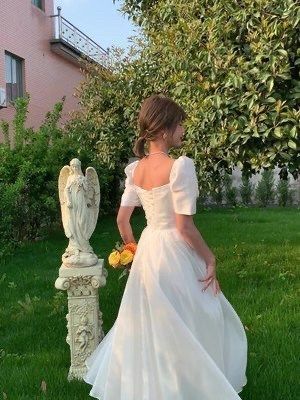 ウェディングドレス ドレス 半袖 無地 ロング丈 上品 結婚式