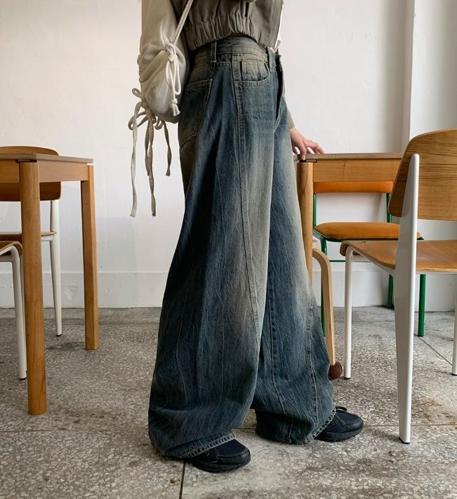 【BAON】Uton curve cut washed denim pants BAON】Uton curve cut washed denim pants (BAON/デニム