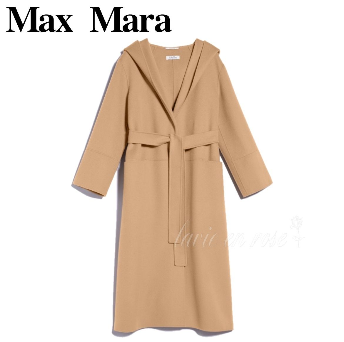 S MAX MARA ロングフードコート FABIO キャメル ピュアウール (S Max ...