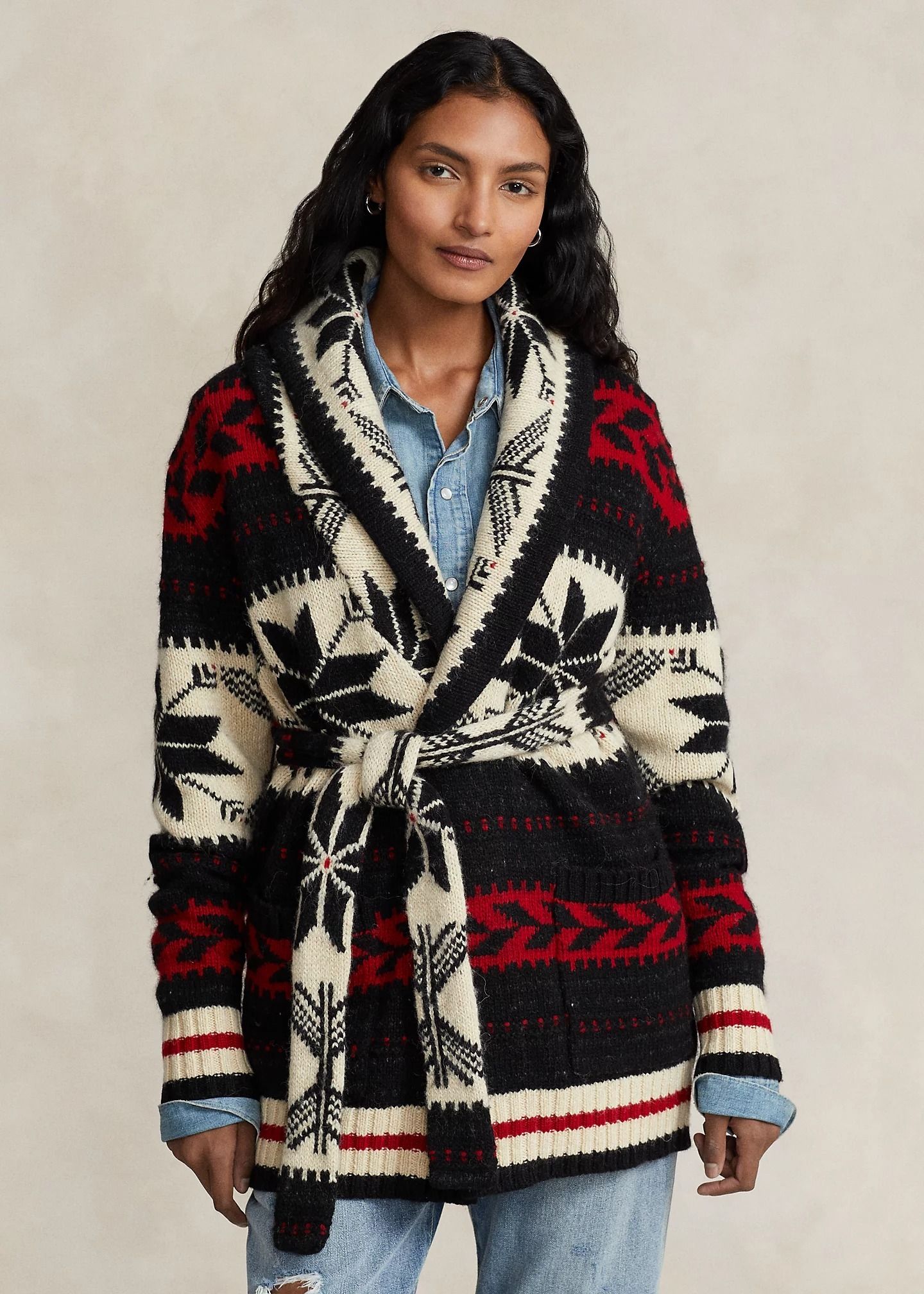 Ralph Lauren】Snowflake-Motif ショールカラーカーディガン (Ralph