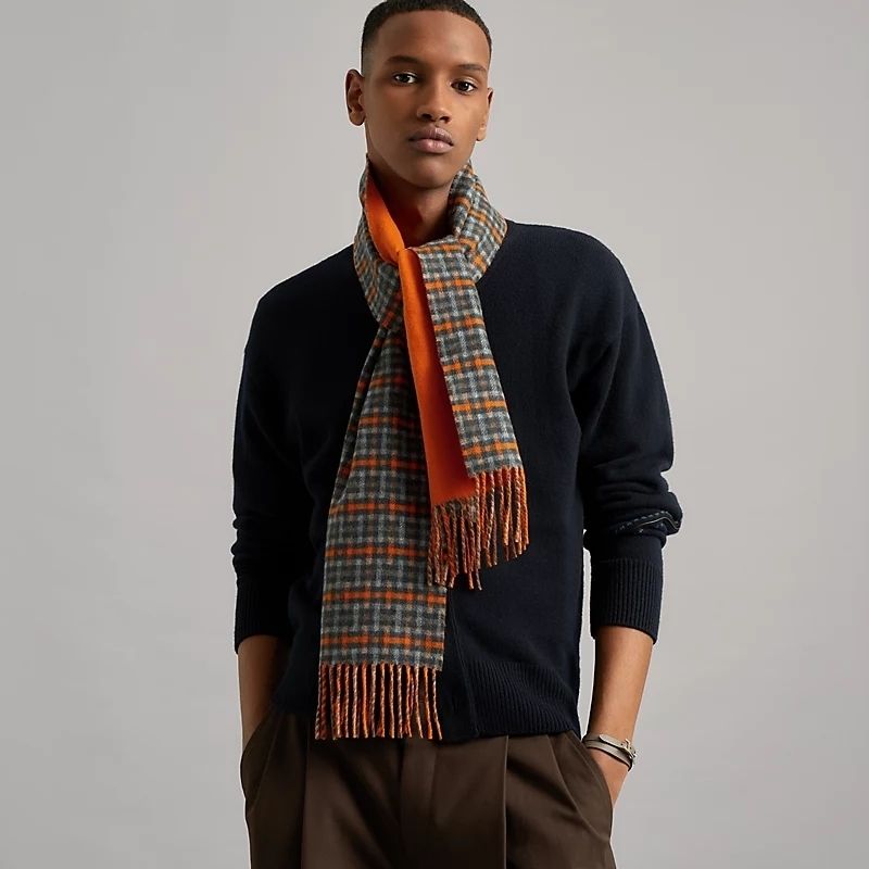 HERMES カシミア マフラー Circuit 24 シェーヌダンクル ロゴ (HERMES