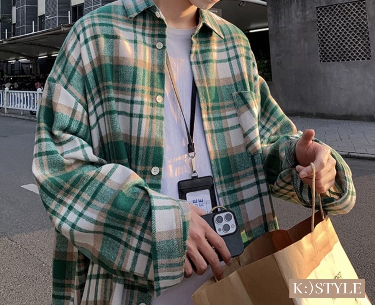 メンズ カジュアル 長袖 チェック シャツ 緑 韓国 メンズ 長袖 シャツ チェック カジュアル 韓国 緑 グリーン