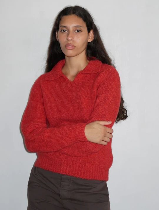 CHAMPIONS-Knitted collared sweater with 89 intarsia on back
