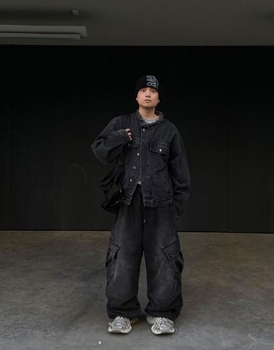 HUECLOSET Diagonal Big Cargo Denim Pants (HUE/デニム