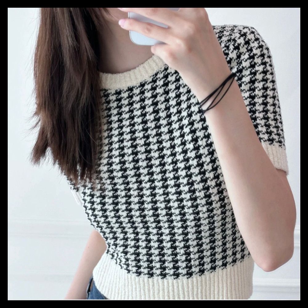 入荷nowオンラインストア dior☆ショートニット☆千鳥格子☆半袖 トップス