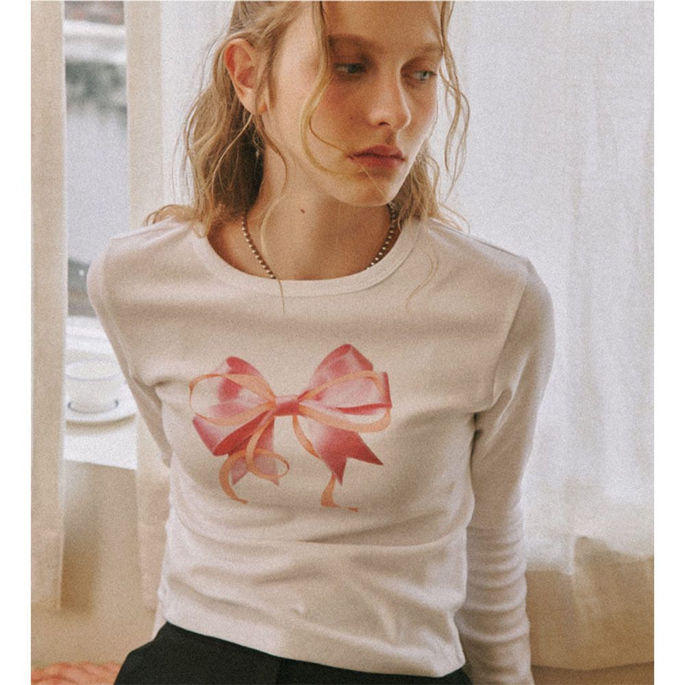 RONRON★韓国★人気★DOUBLE RIBBON SLIM CROP LONG SLEEVE 4色 DOUBLE RIBBON SLIM CROP LONG RONRON(ロンロン) Tシャツ