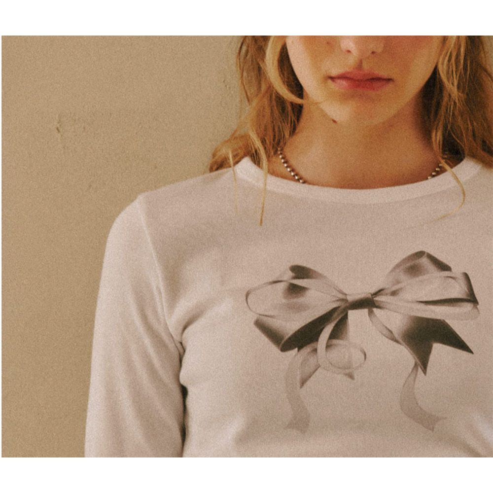 RONRON★韓国★人気★DOUBLE RIBBON SLIM CROP LONG SLEEVE 4色 DOUBLE RIBBON SLIM CROP LONG RONRON(ロンロン) Tシャツ