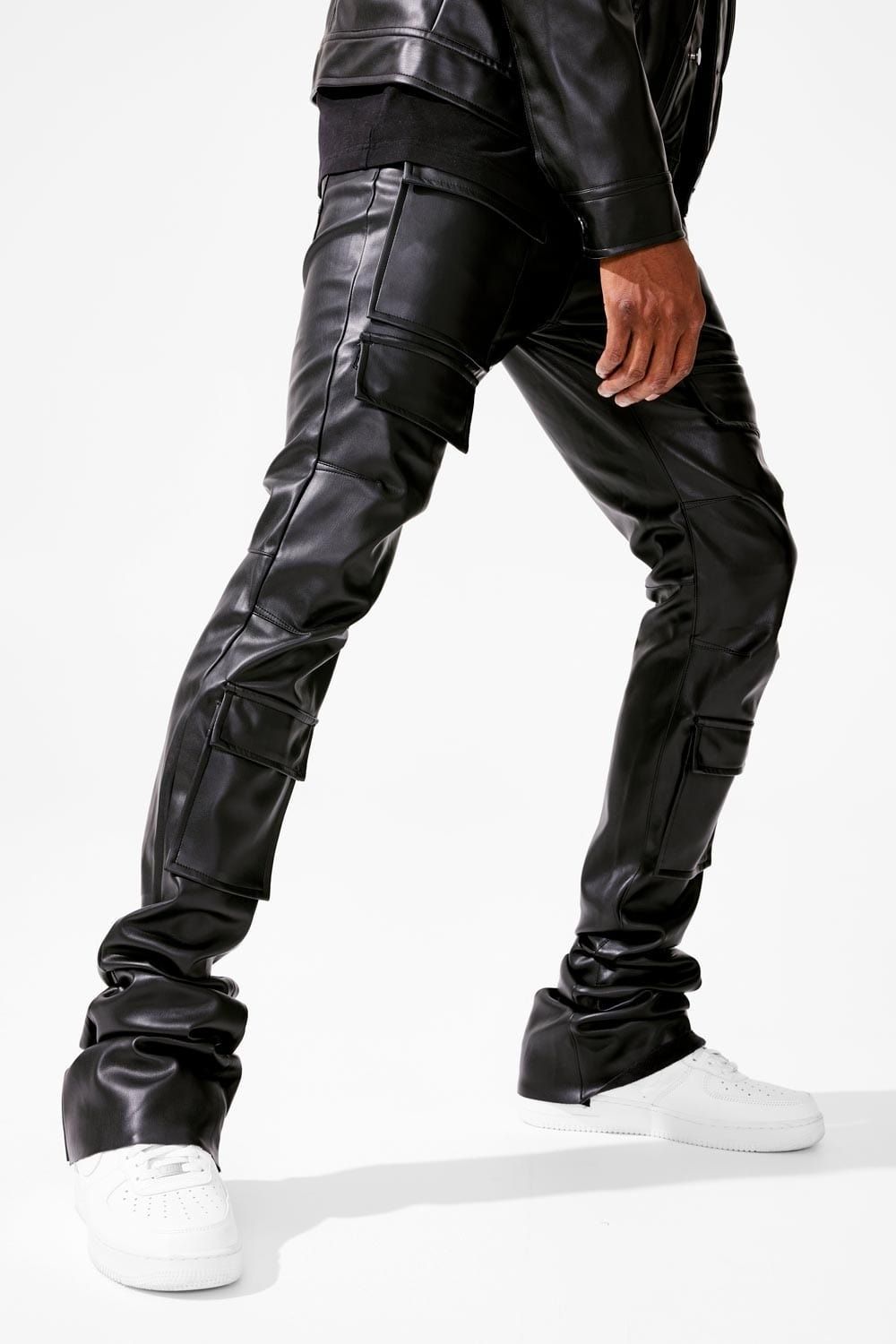 海外限定 JORDAN CRAIG レザールック フレア丈 カーゴパンツ (JORDAN