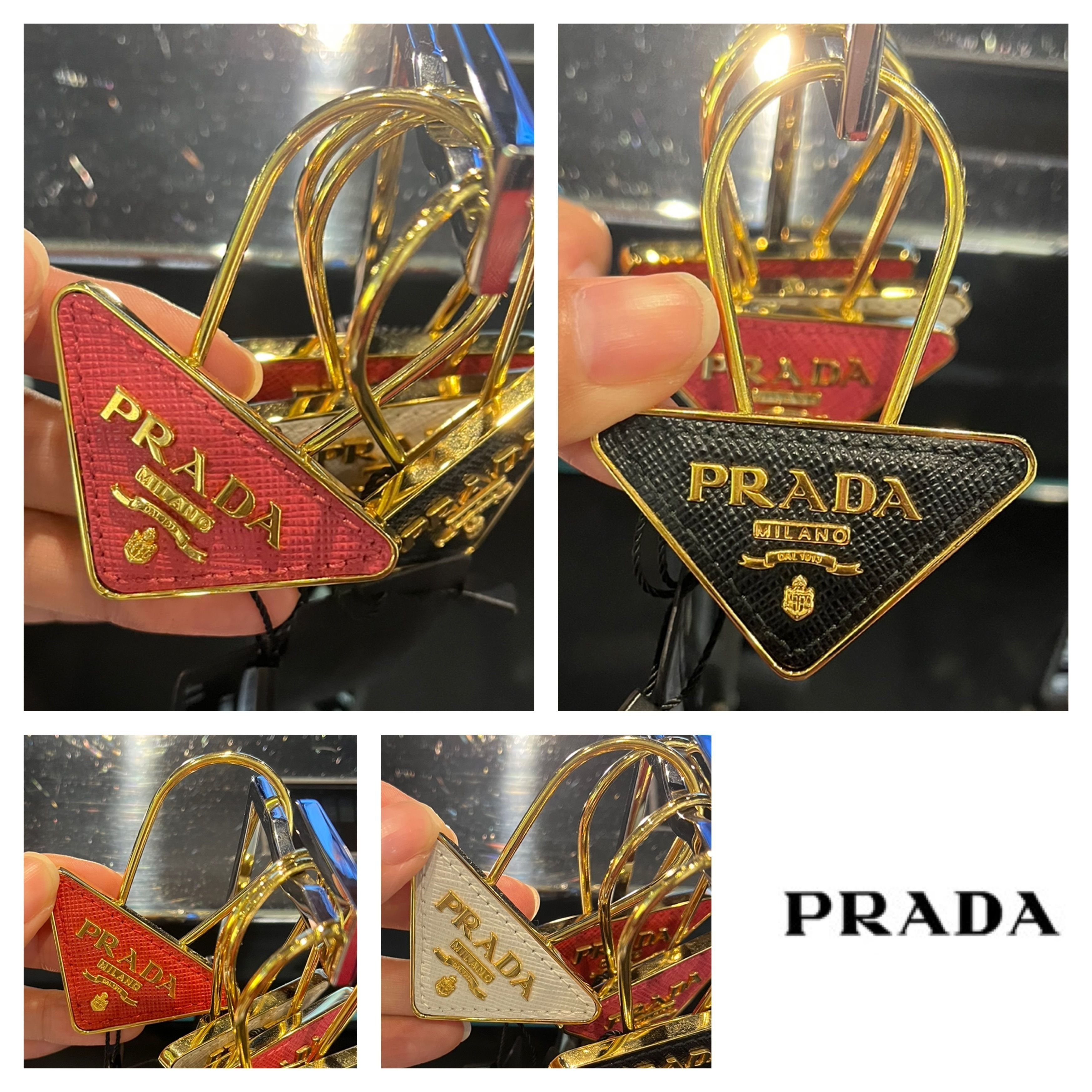 PRADA】レザートライアングルロゴ プレート キーリング (PRADA