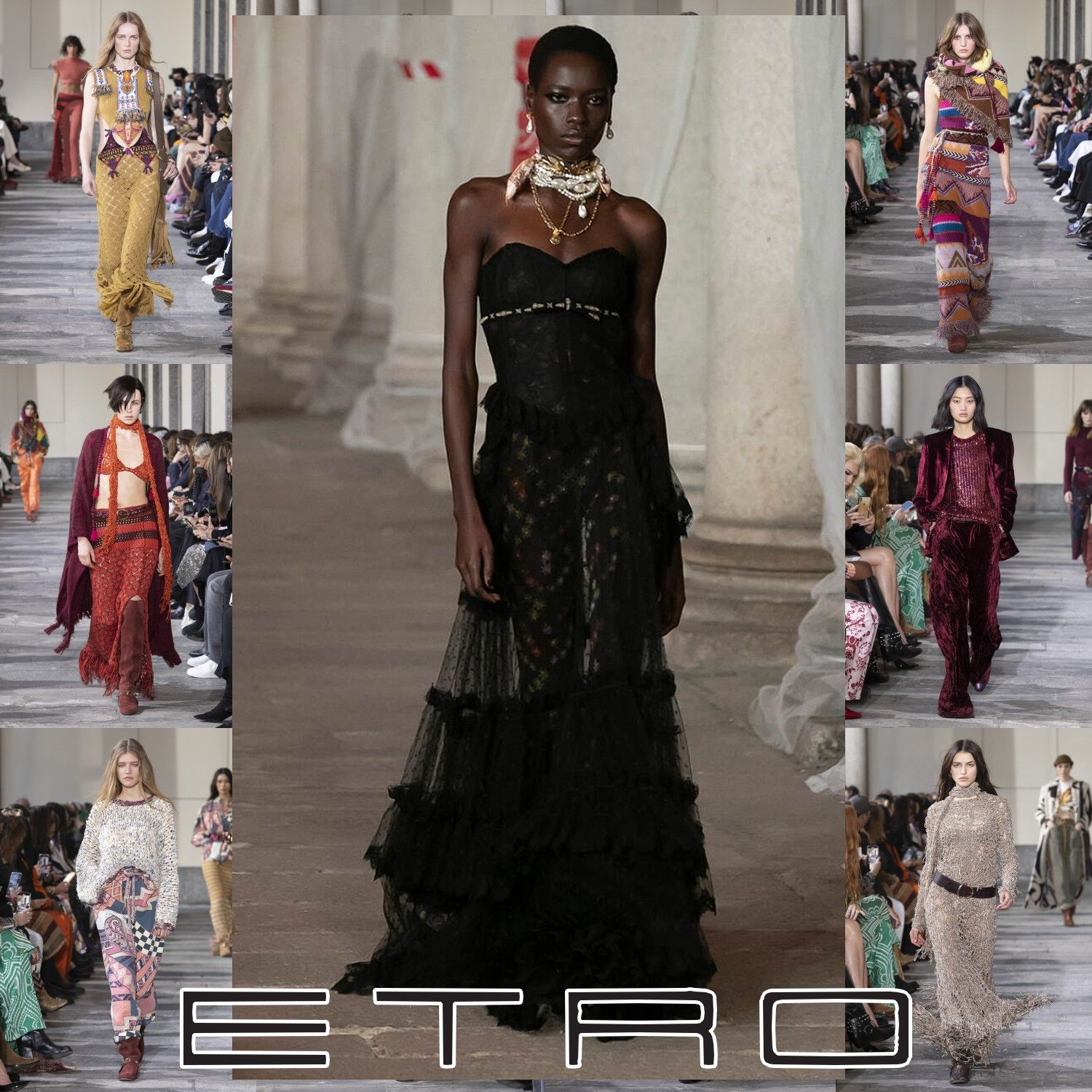 ETRO フラワー ロングドレス ブラック ETRO フラワー ビスチェ レースロングドレス ブラック (ETRO