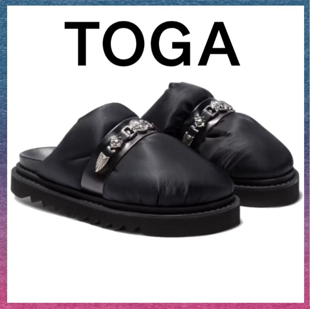 Toga Pulla トーガプルラ ロゴ ナイロン パファー サンダル 黒 (TOGA