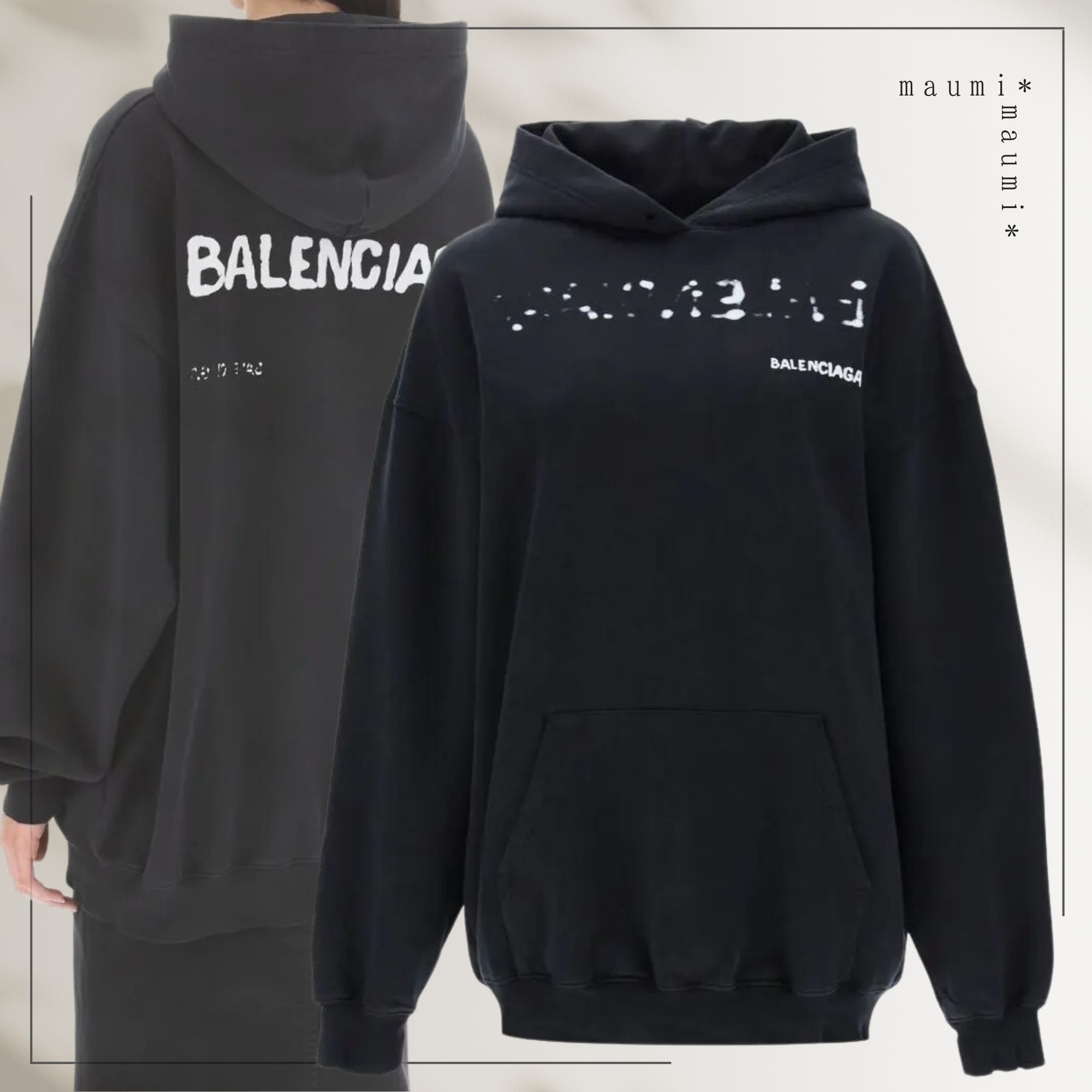 白スニーカーと◎Blenciagaバレンシアガ ロゴ フーディ パーカー