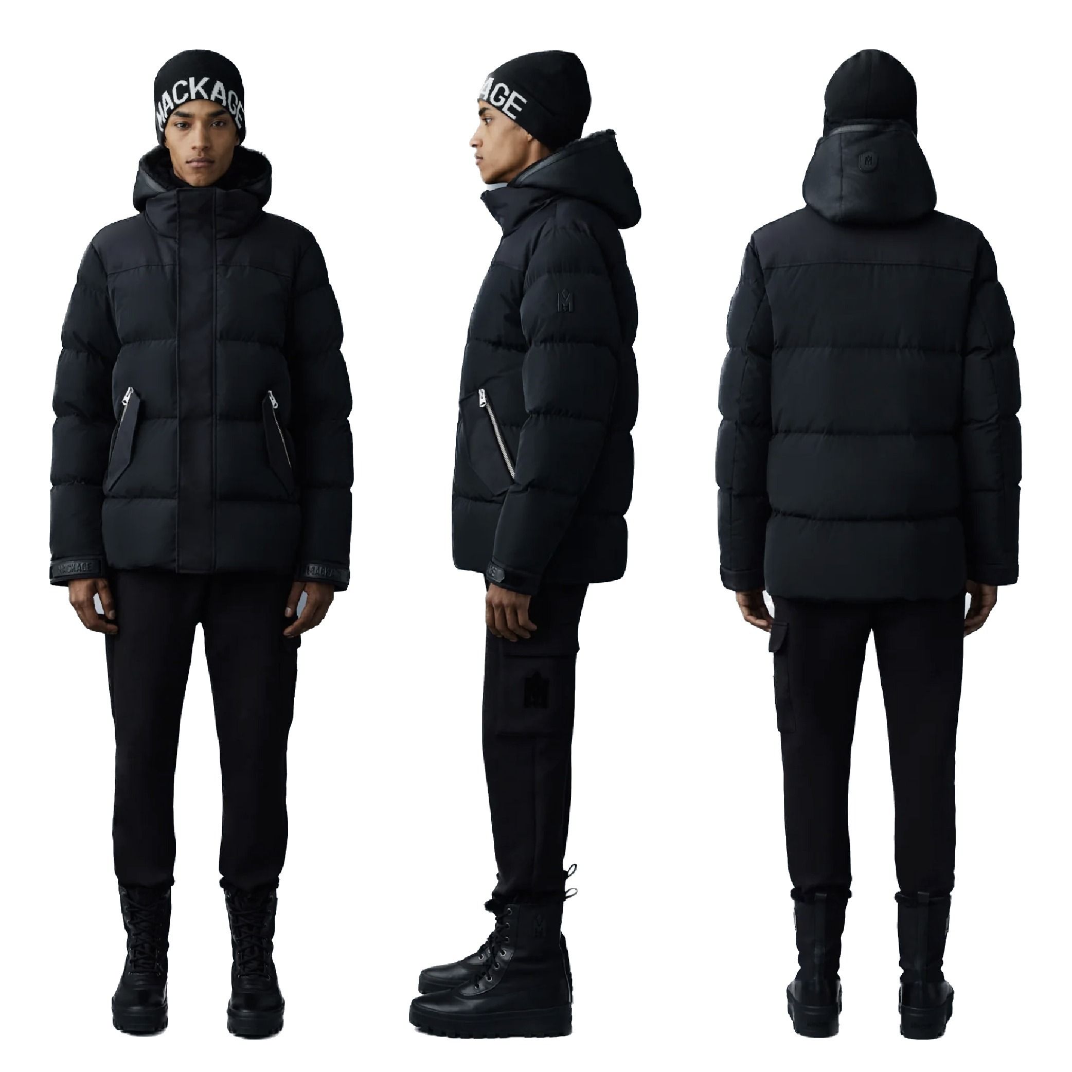 【カナダ直送!】Mackage マッカージュ Riley Black Riley, Classic down jacket with removable shearling bib for
