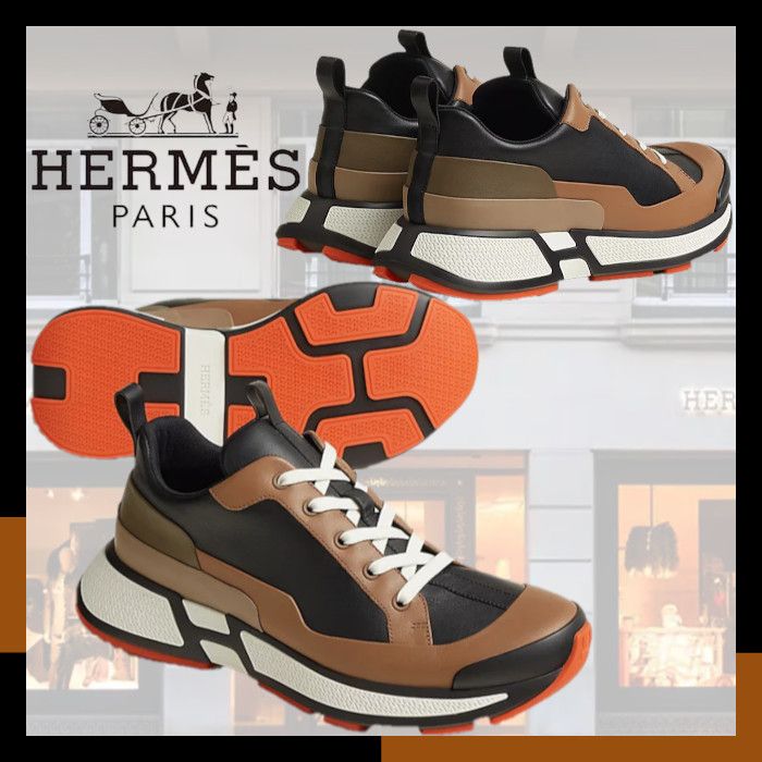 HERMES 最新作 スニーカー 本革レザー ブラック H ロゴ ハグ Hug