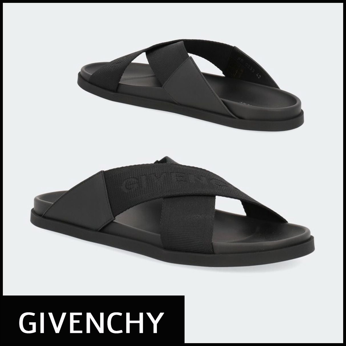 GIVENCHY】ブラック ロゴ入りクロスバンド フラット サンダル