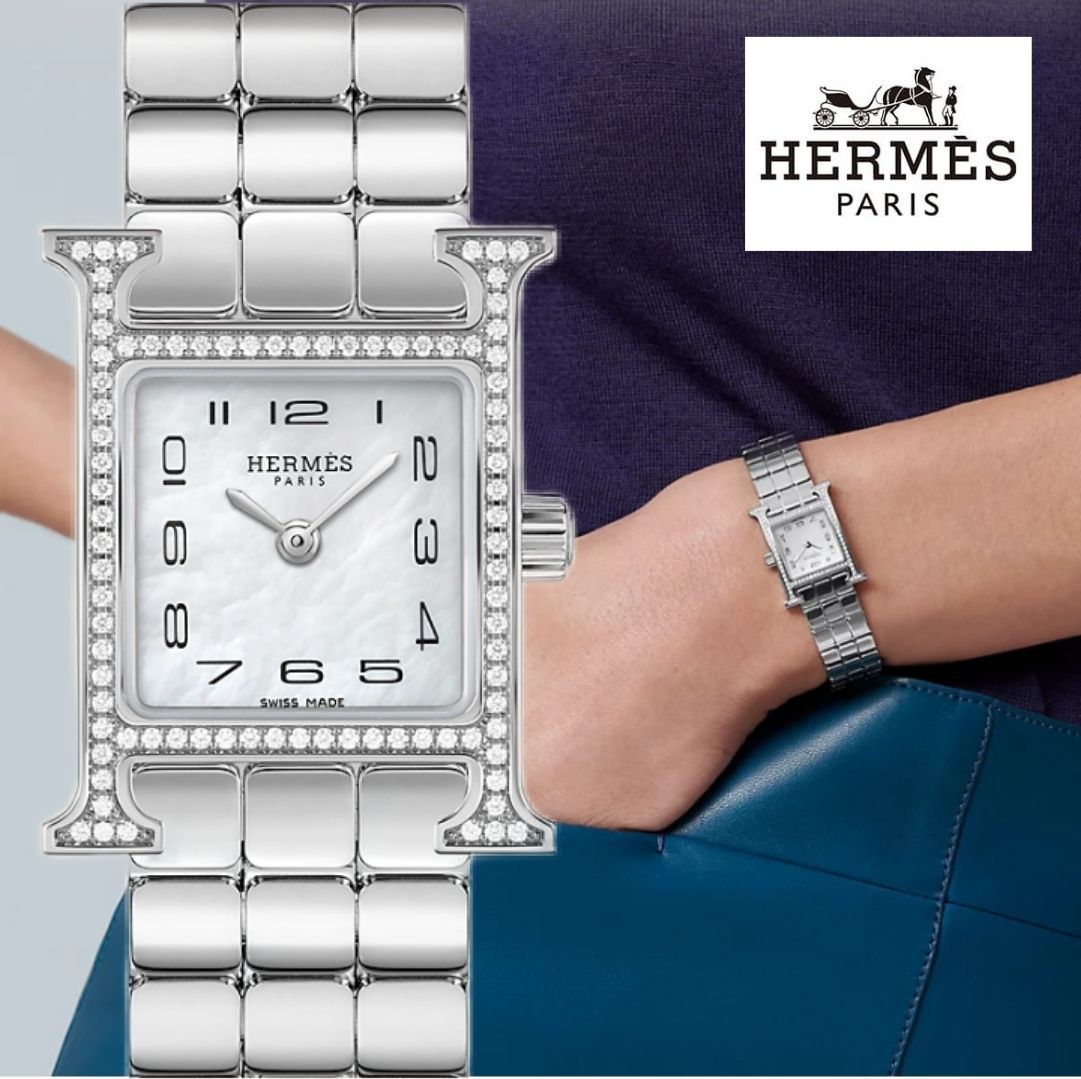 HERMES 】アワーHウォッチミニモデル21mm シルバー×ダイヤ