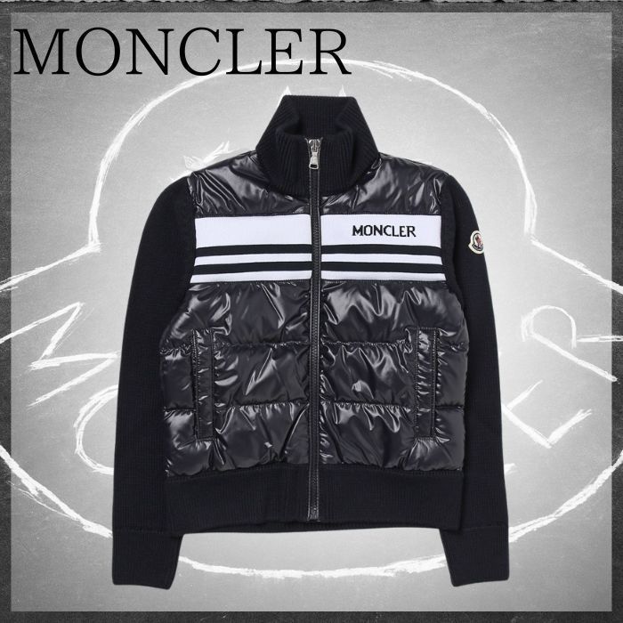 MONCLER パディング入り ウール カーディガン 大人もOK ロゴ入り
