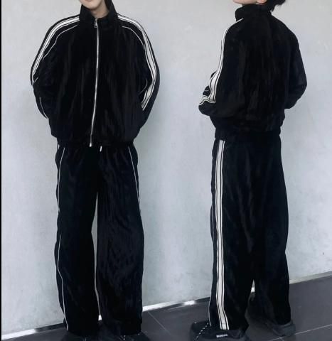 セットアップ ジップ トップス パンツ バイカラー ジャージ 韓国 セットアップ 上下セット ジャージ ロゴ サイドライン トップス